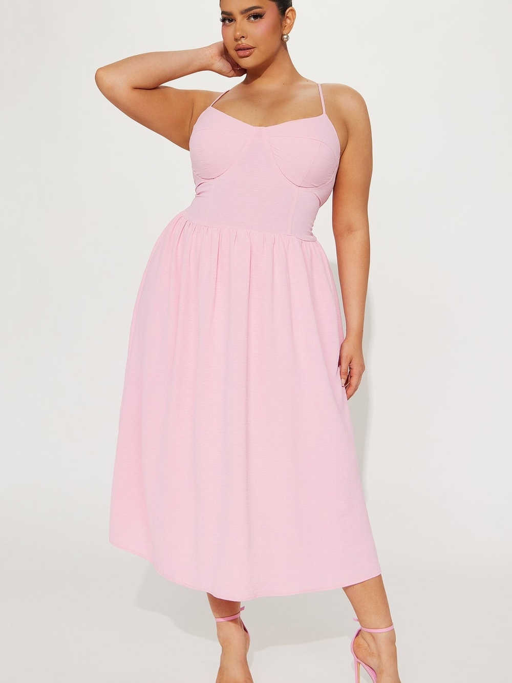 Pink Midi Sundress with Spaghetti Straps